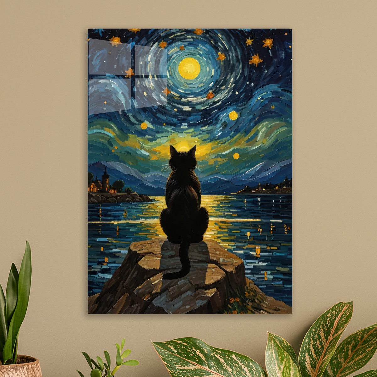 Cat Under Starry Night