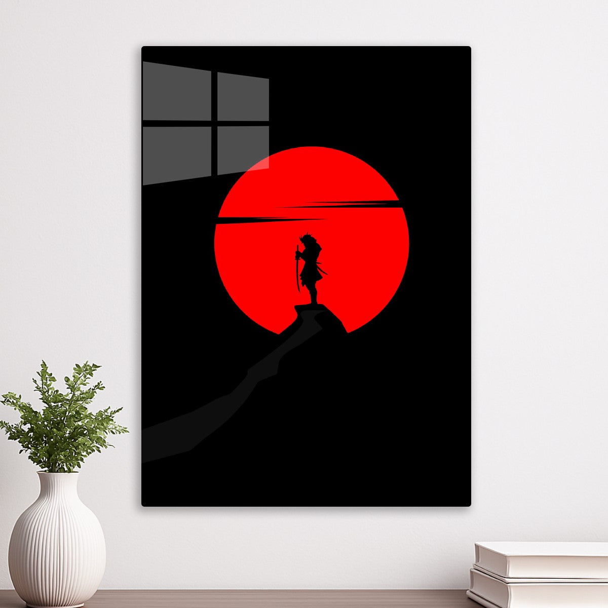 Samurai holding a katana under the red sun