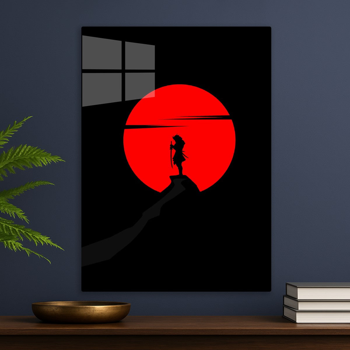 Samurai holding a katana under the red sun