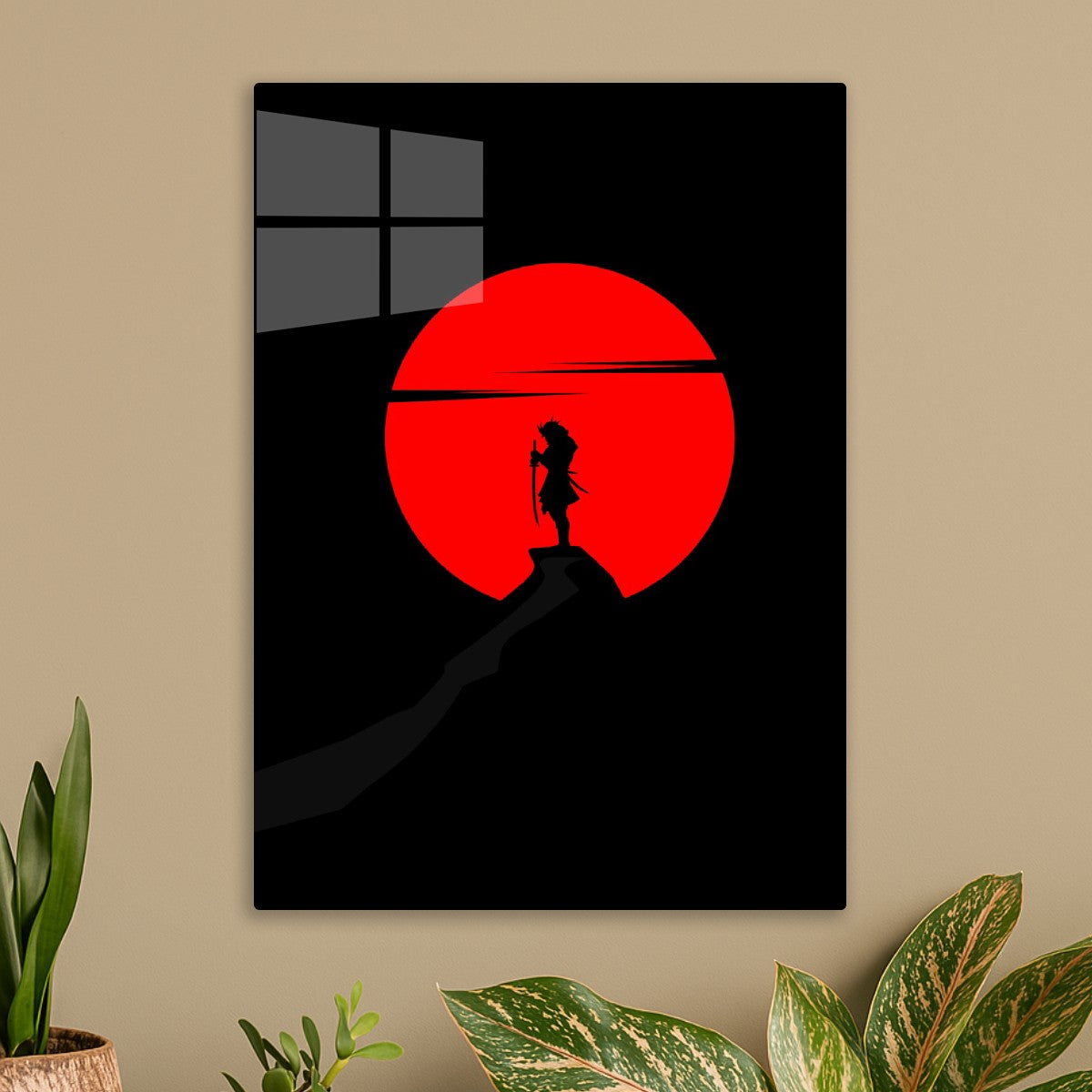 Samurai holding a katana under the red sun