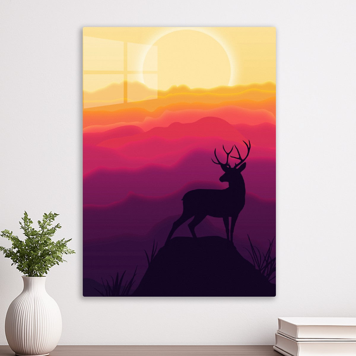 Deer standing with colorful clouds background