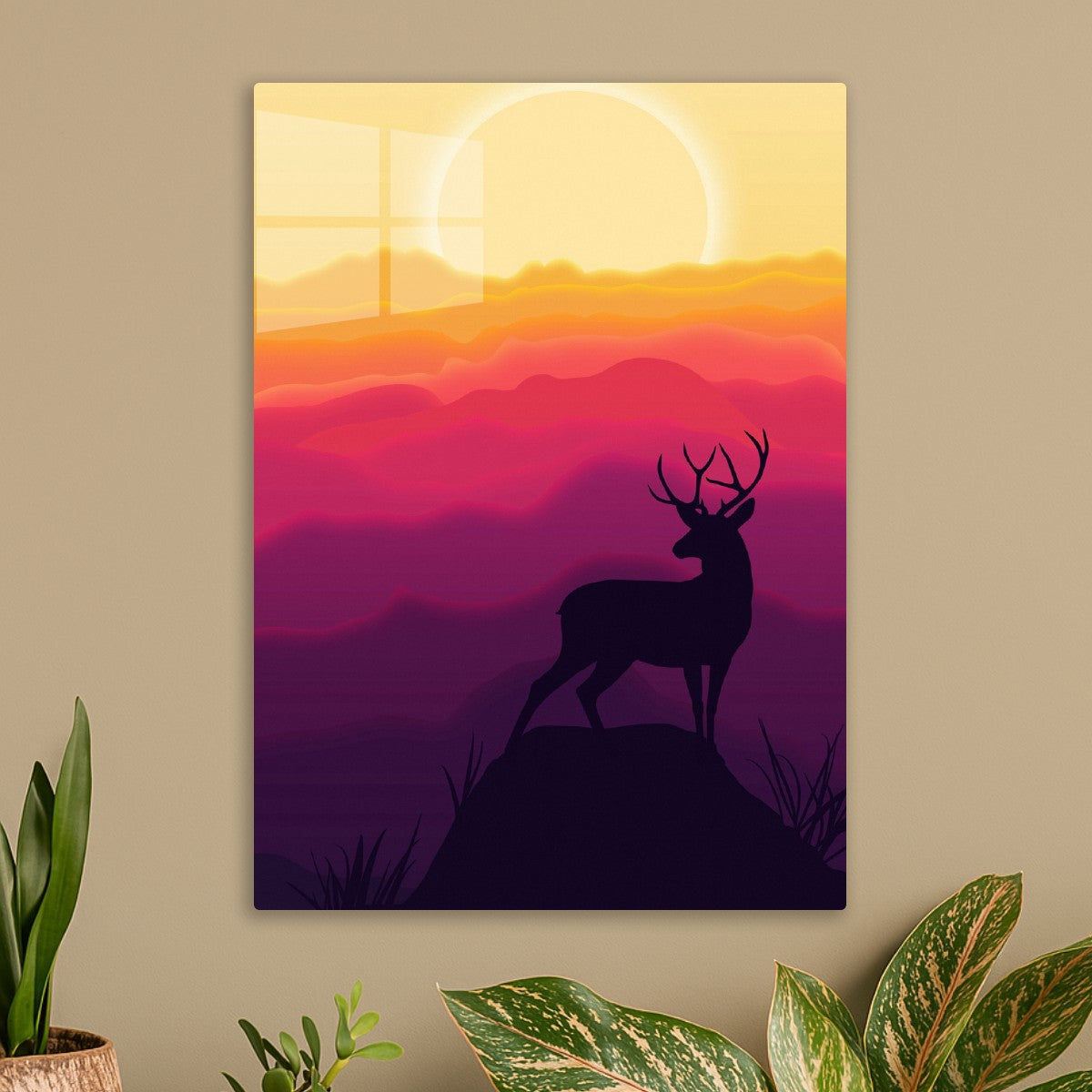 Deer standing with colorful clouds background