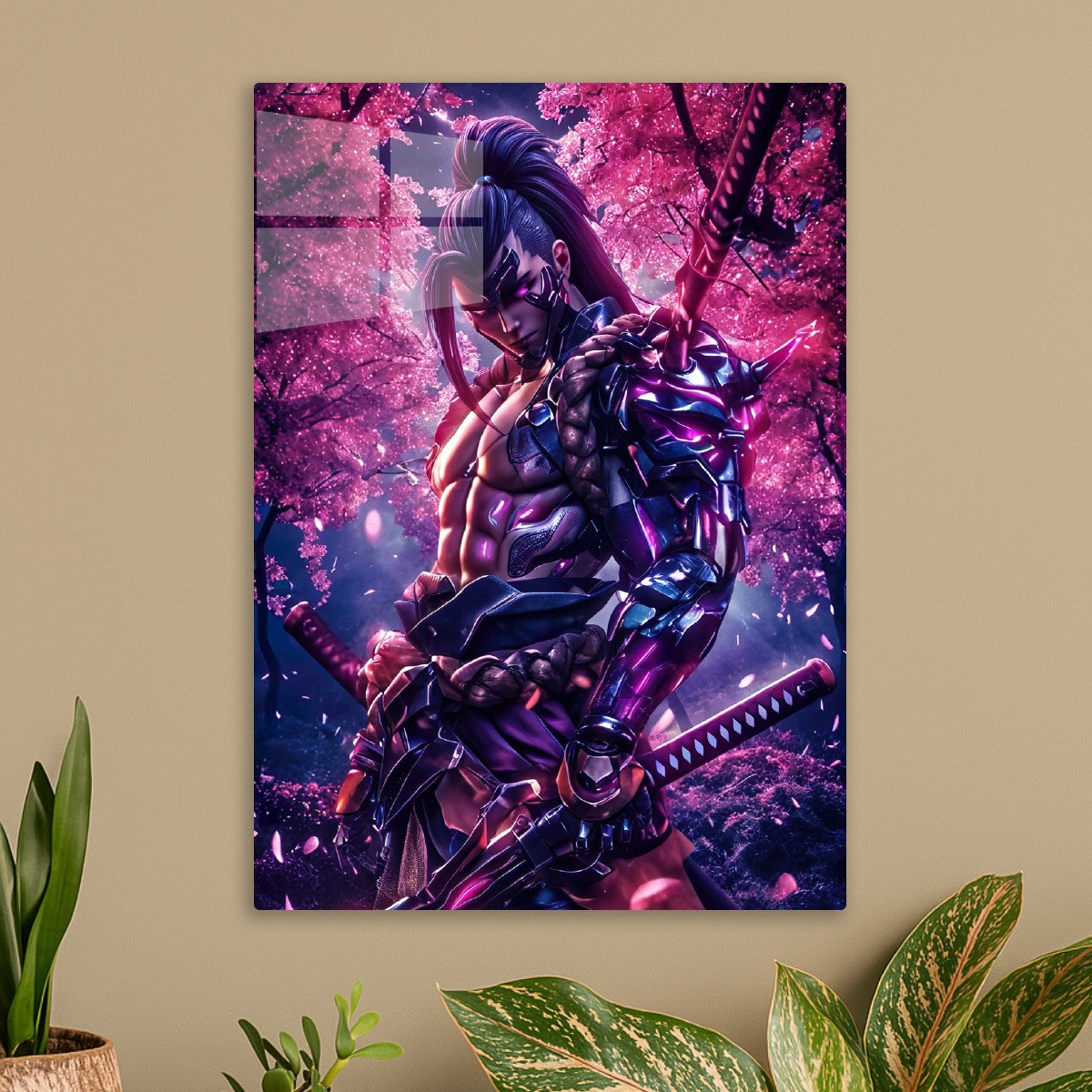 Samurai assassin under cherry blossom trees