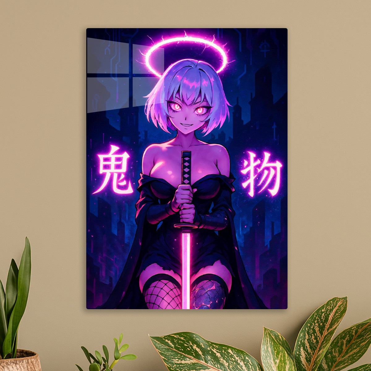 Neon Katana Girl Dark Fantasy