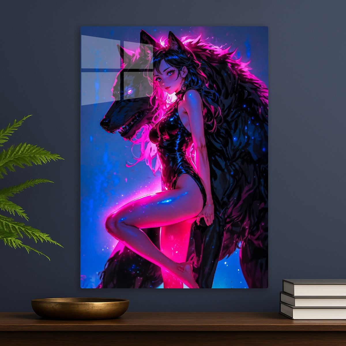 Fantasy Girl with her Black Wolf