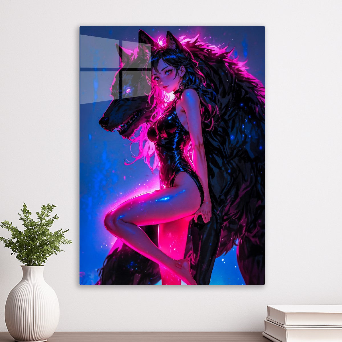Fantasy Girl with her Black Wolf