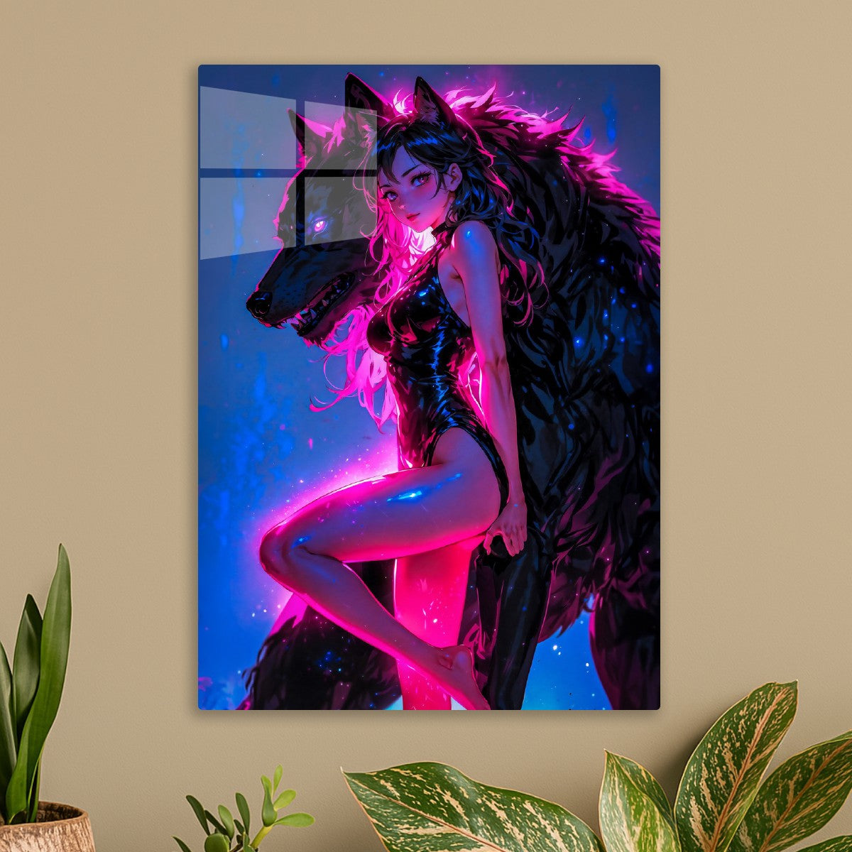 Fantasy Girl with her Black Wolf