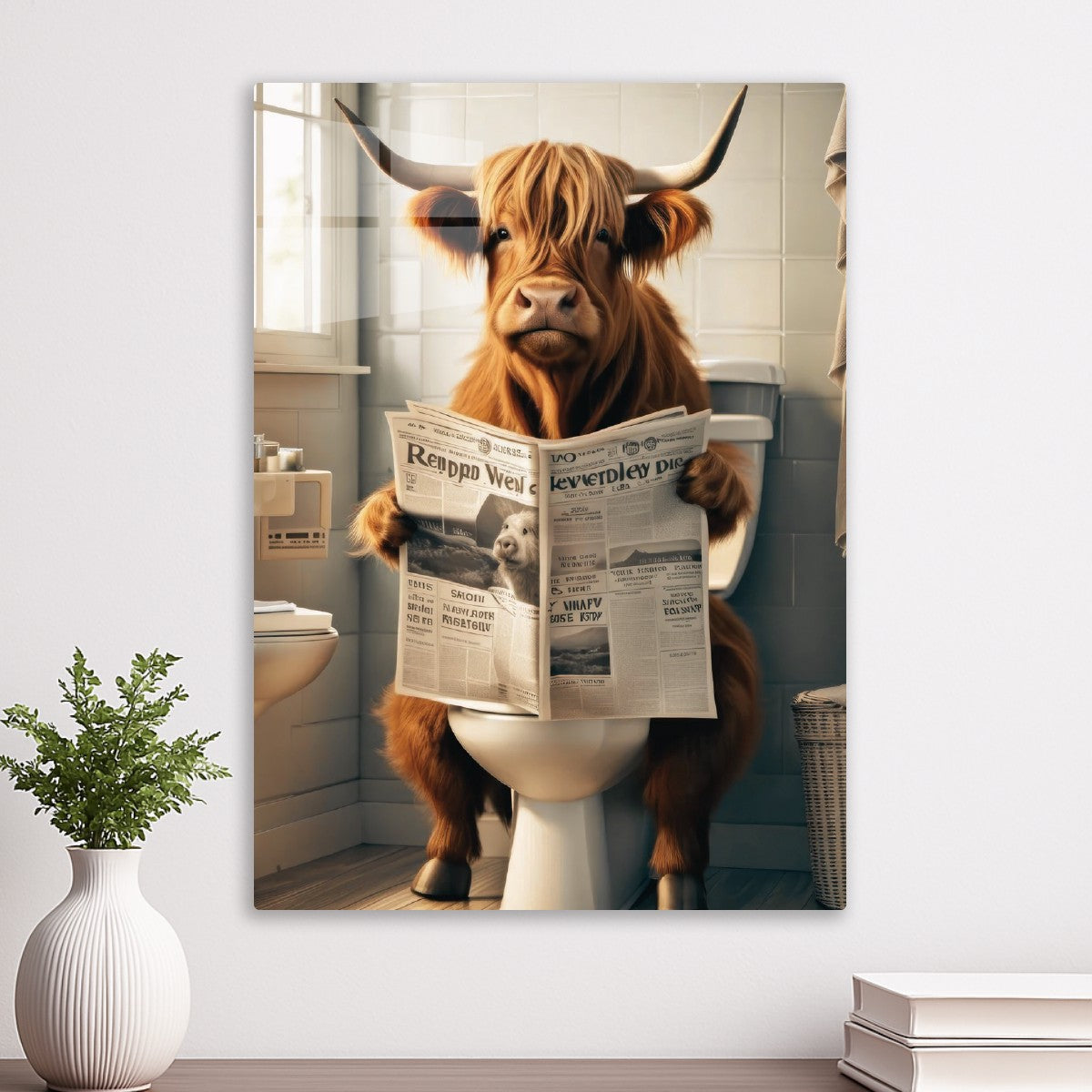 Highland cow on the toilet