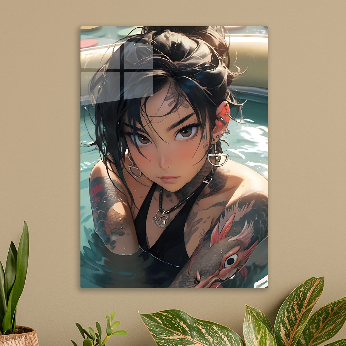 Anime girl swim in pool