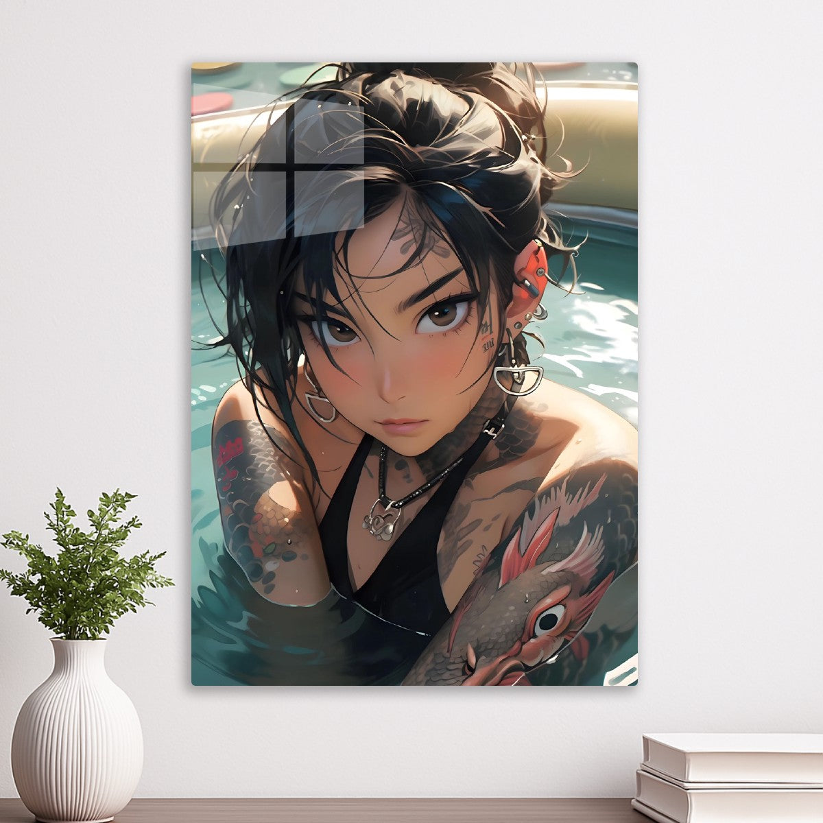 Anime girl swim in pool
