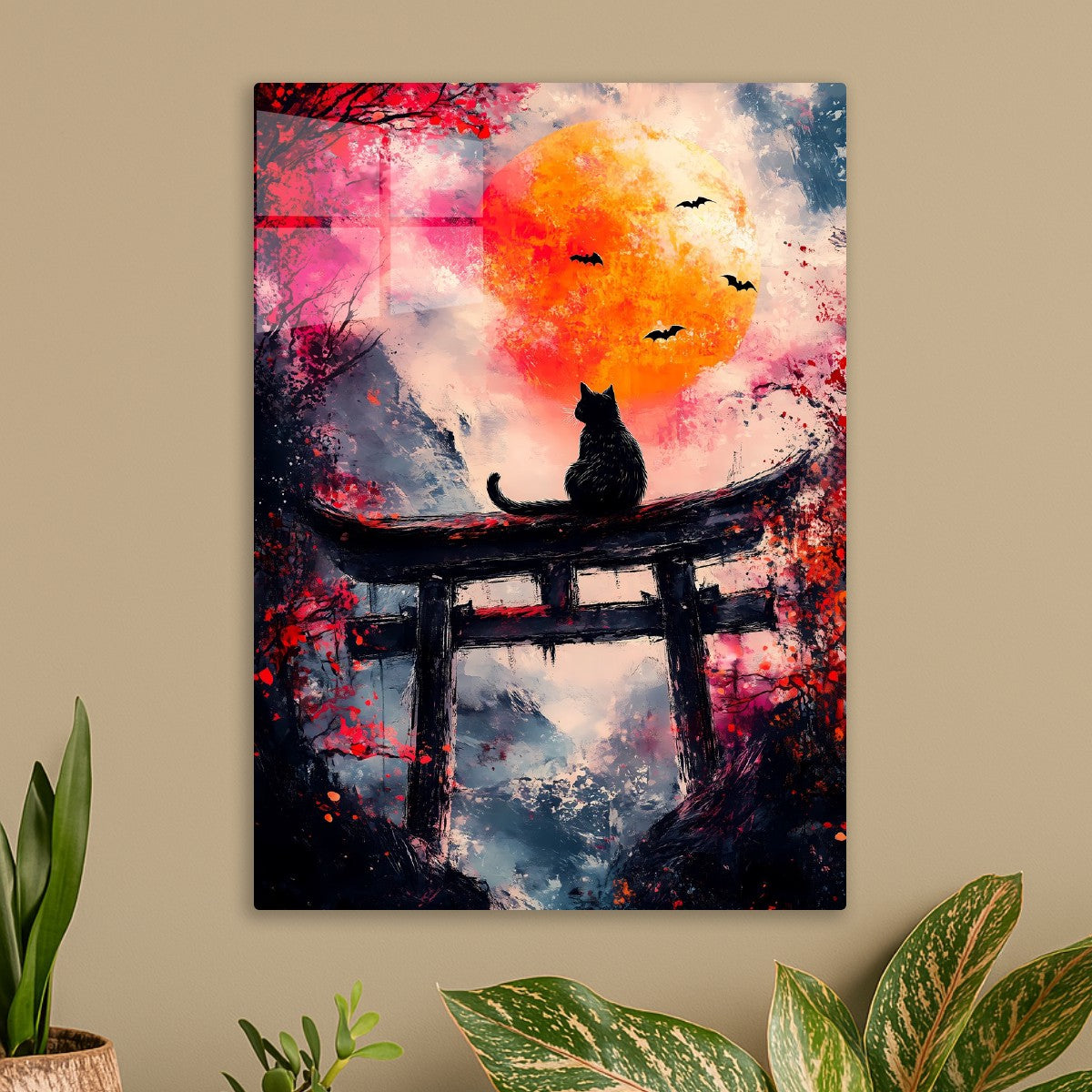 Mystical Evening of a Cat sitting on Torii Gate