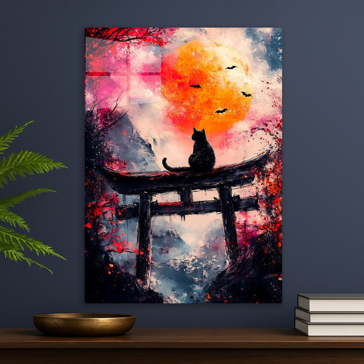Mystical Evening of a Cat sitting on Torii Gate