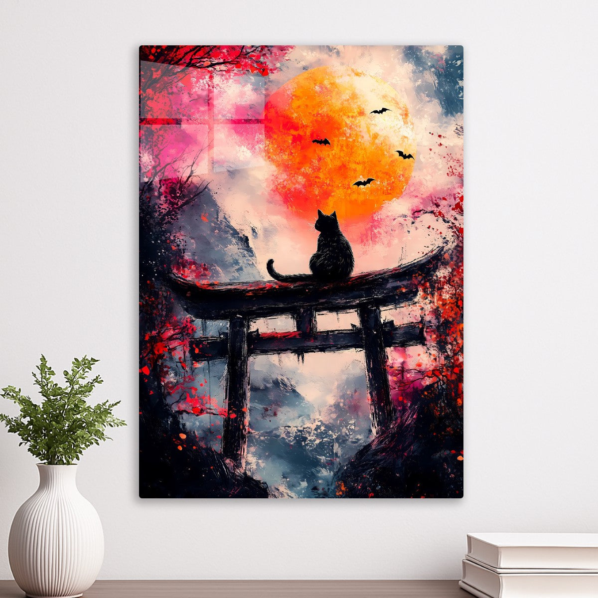 Mystical Evening of a Cat sitting on Torii Gate