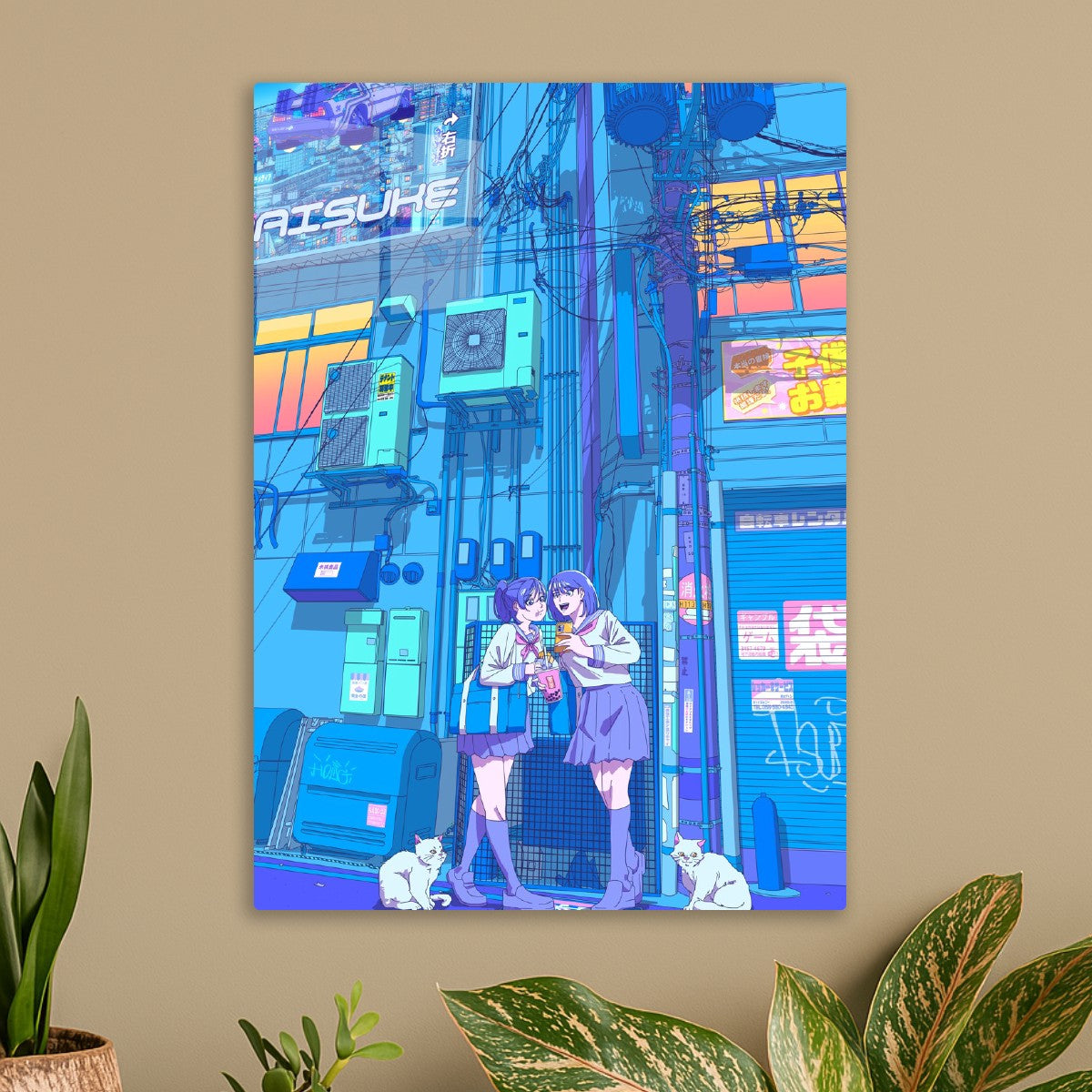 Evening tales of two girls and white cats along Japanese streets