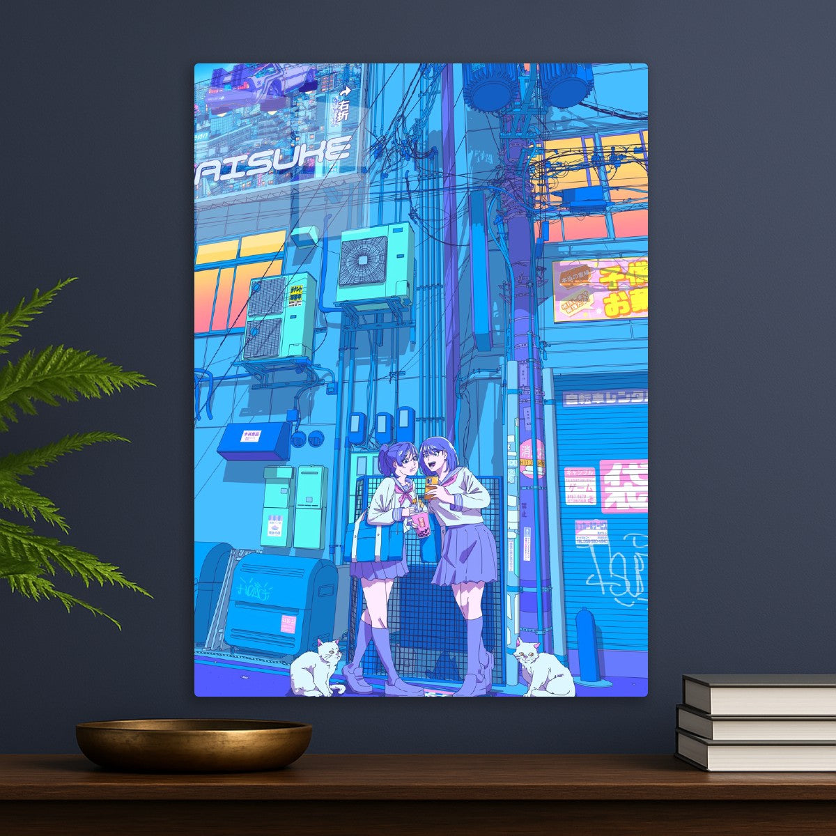 Evening tales of two girls and white cats along Japanese streets