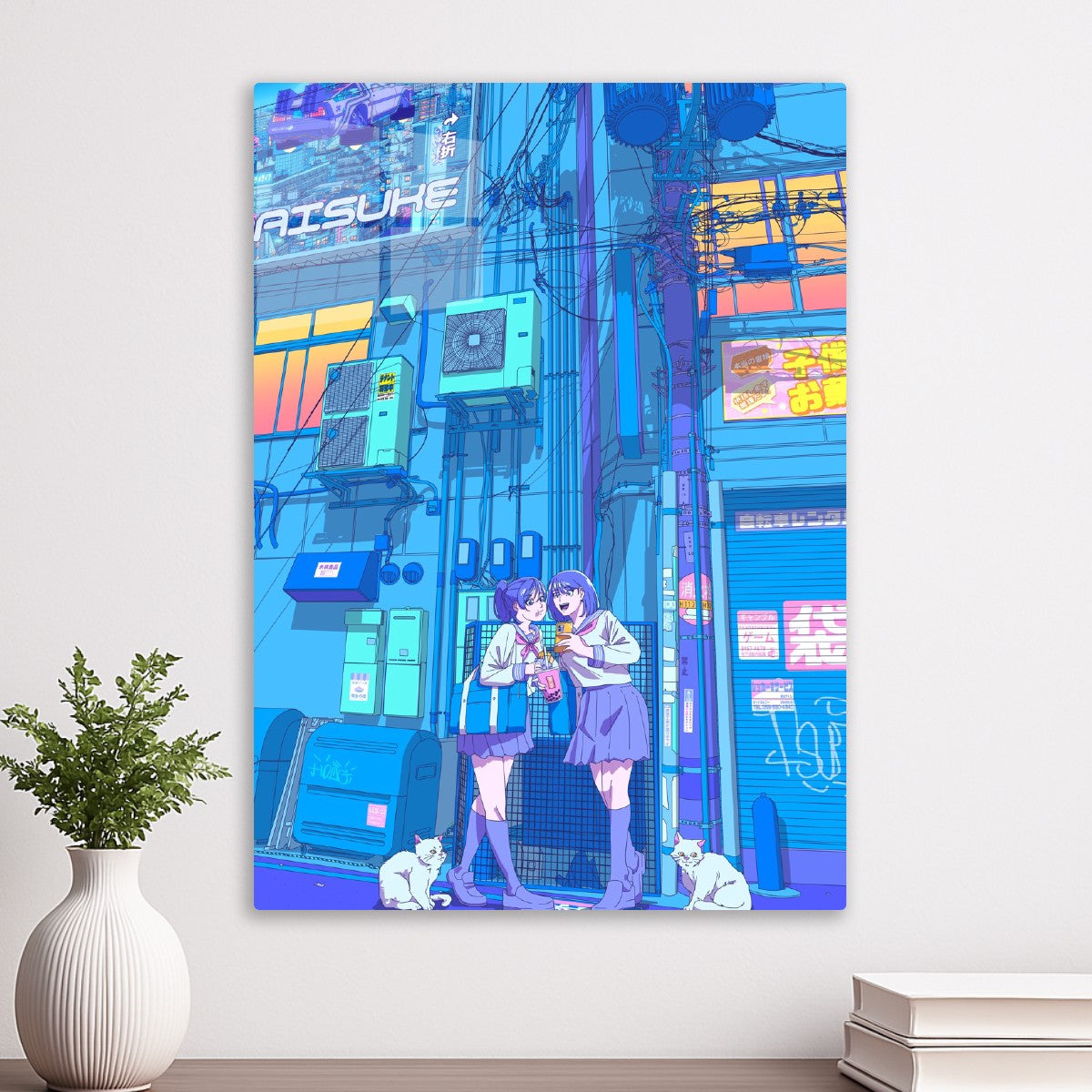 Evening tales of two girls and white cats along Japanese streets
