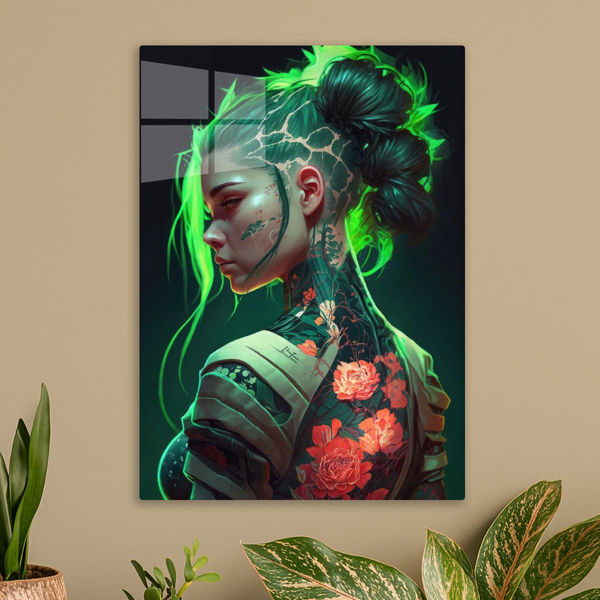 Green Floral Cyberpunk Girl