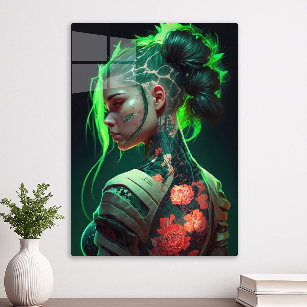 Green Floral Cyberpunk Girl