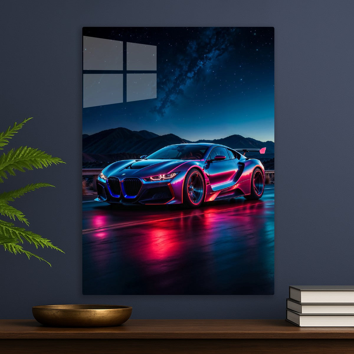 Neon BMW Sports Car at Night