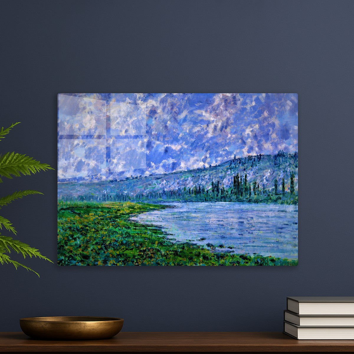 Green plants lakes painting