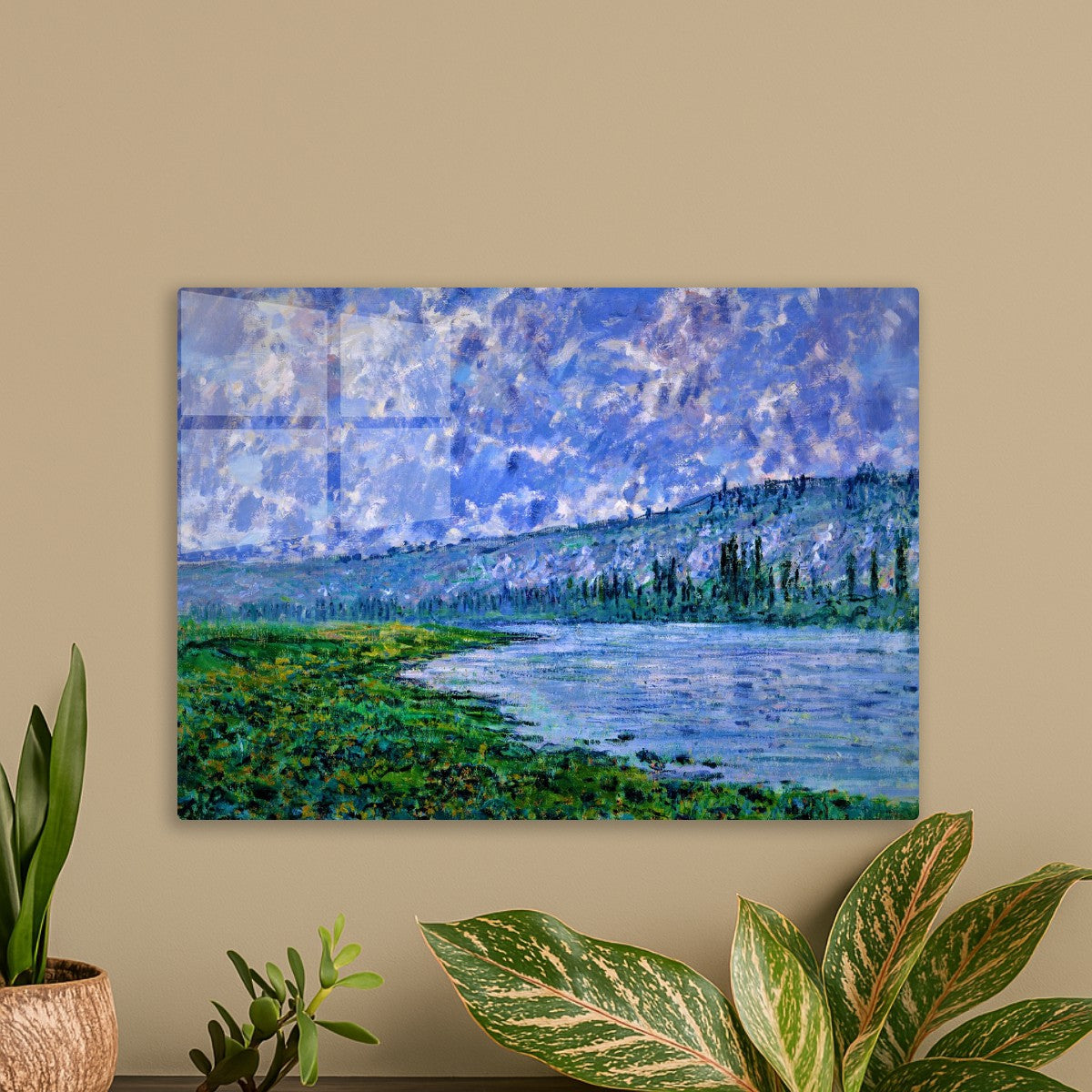 Green plants lakes painting