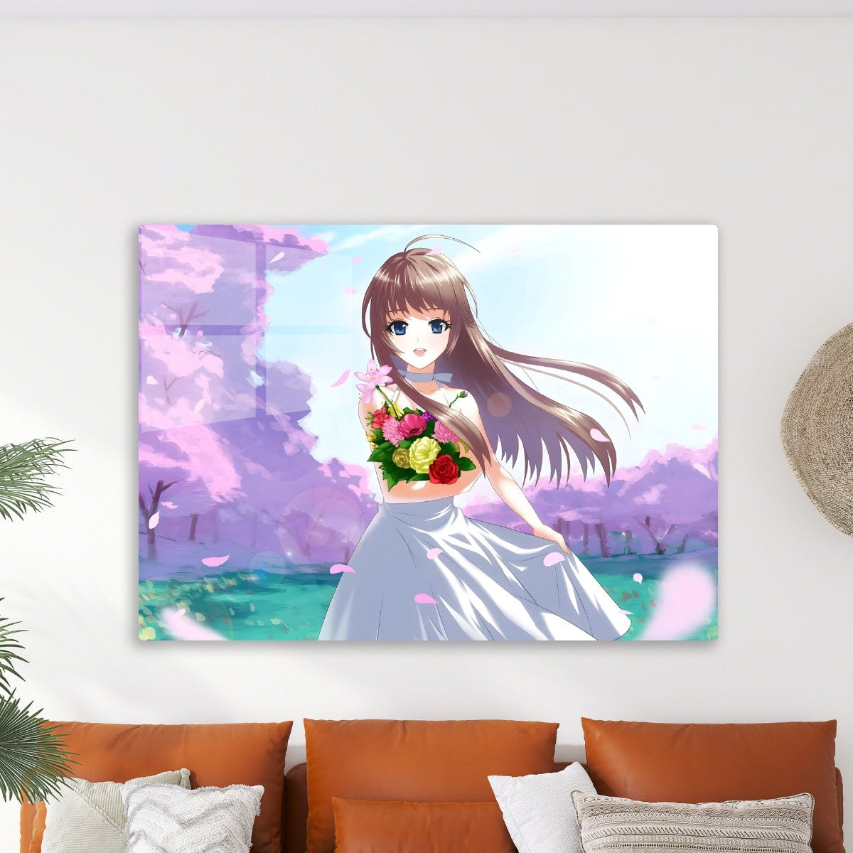 Anime girl holding a bouquet 