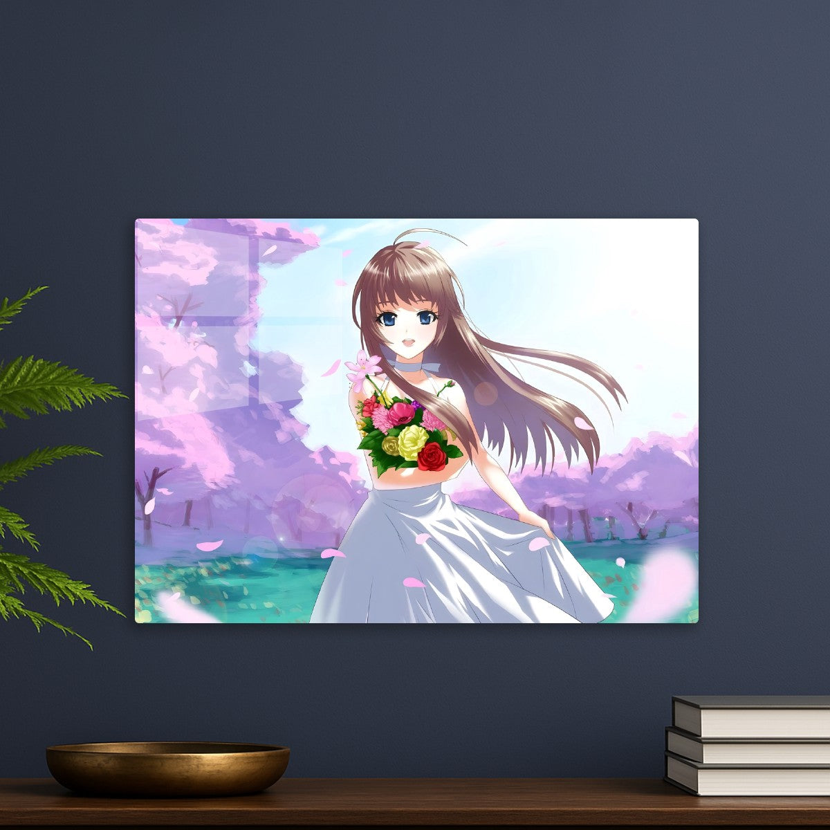 Anime girl holding a bouquet 