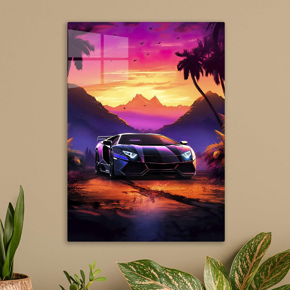 Synthwave aesthetic sport car 