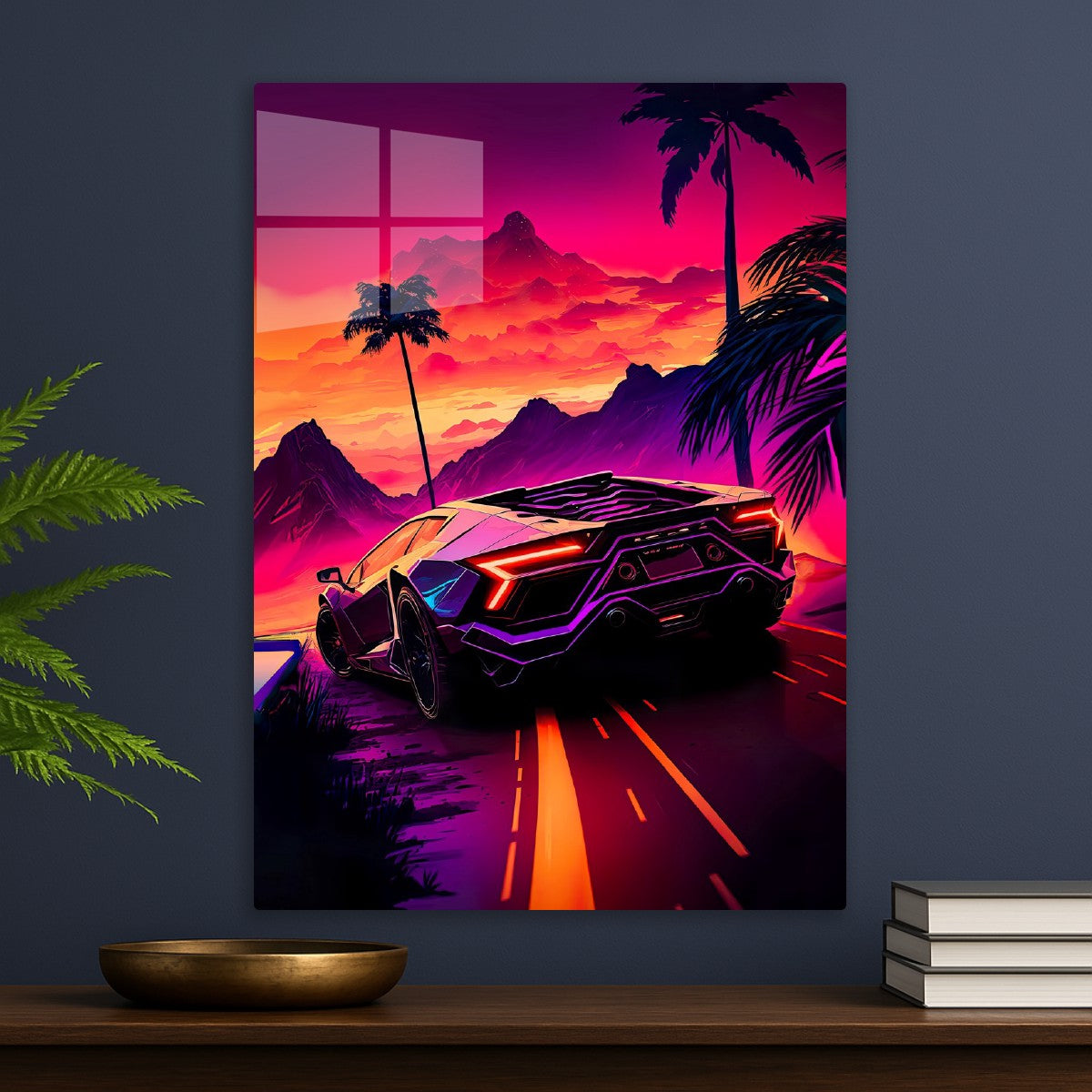 Synthwave aesthetic sport car