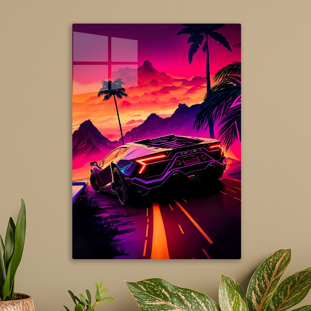 Synthwave aesthetic sport car