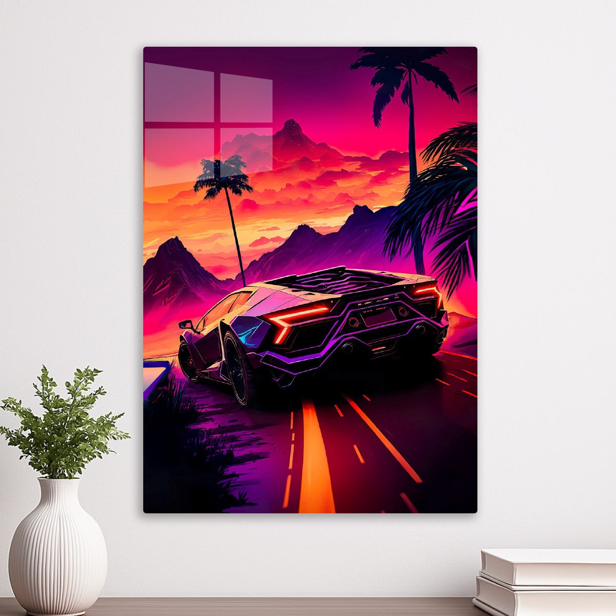 Synthwave aesthetic sport car