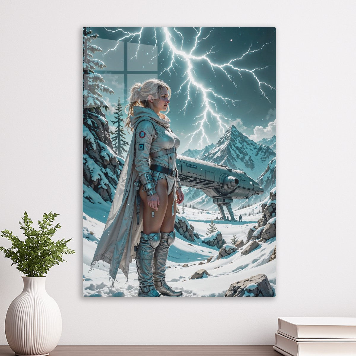 Sci Fi Cyberpunk woman in the snow