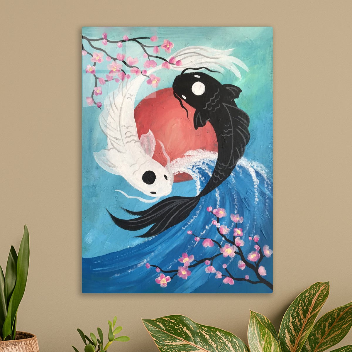 Yn Yang Koi Fishes with Cherry Blossoms