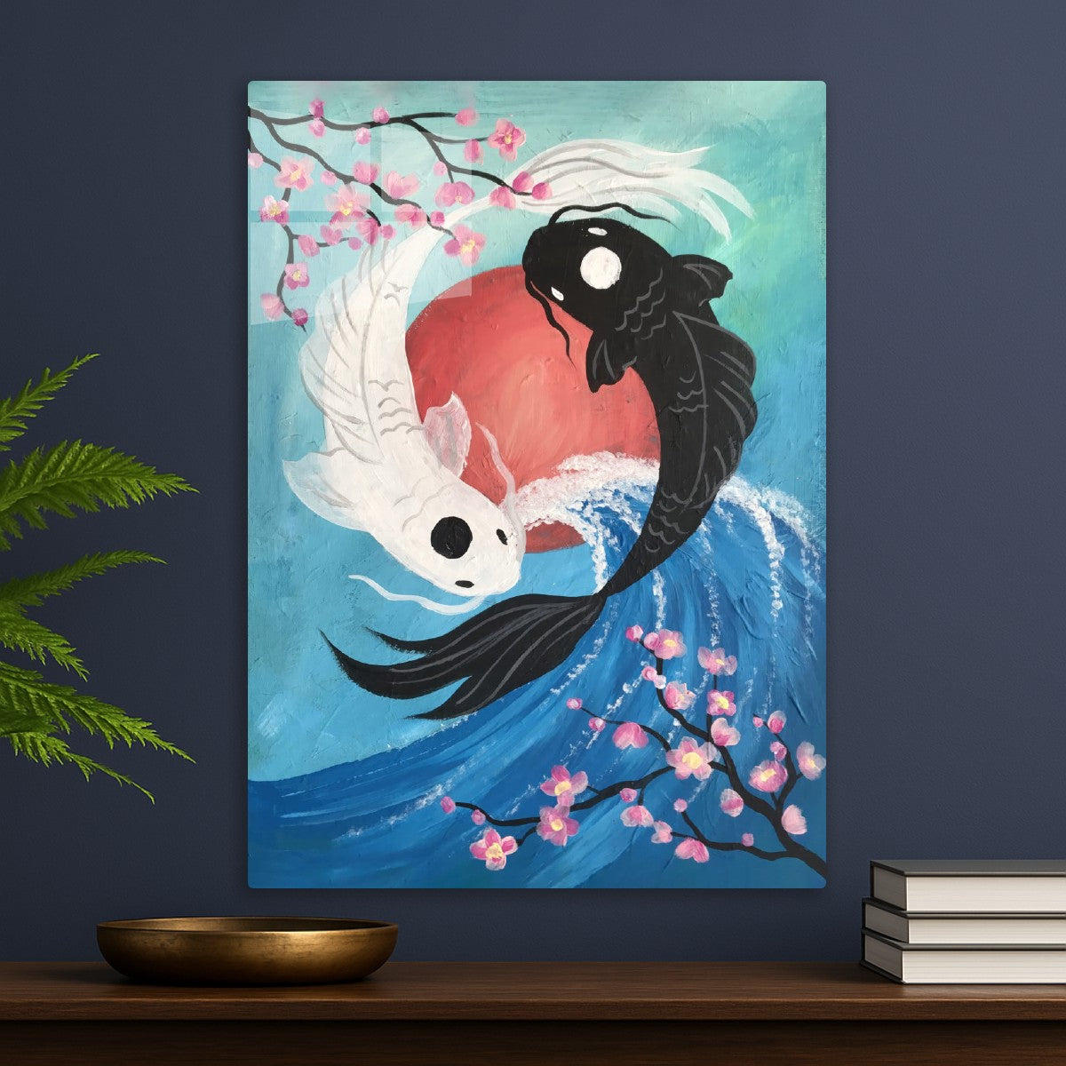 Yn Yang Koi Fishes with Cherry Blossoms