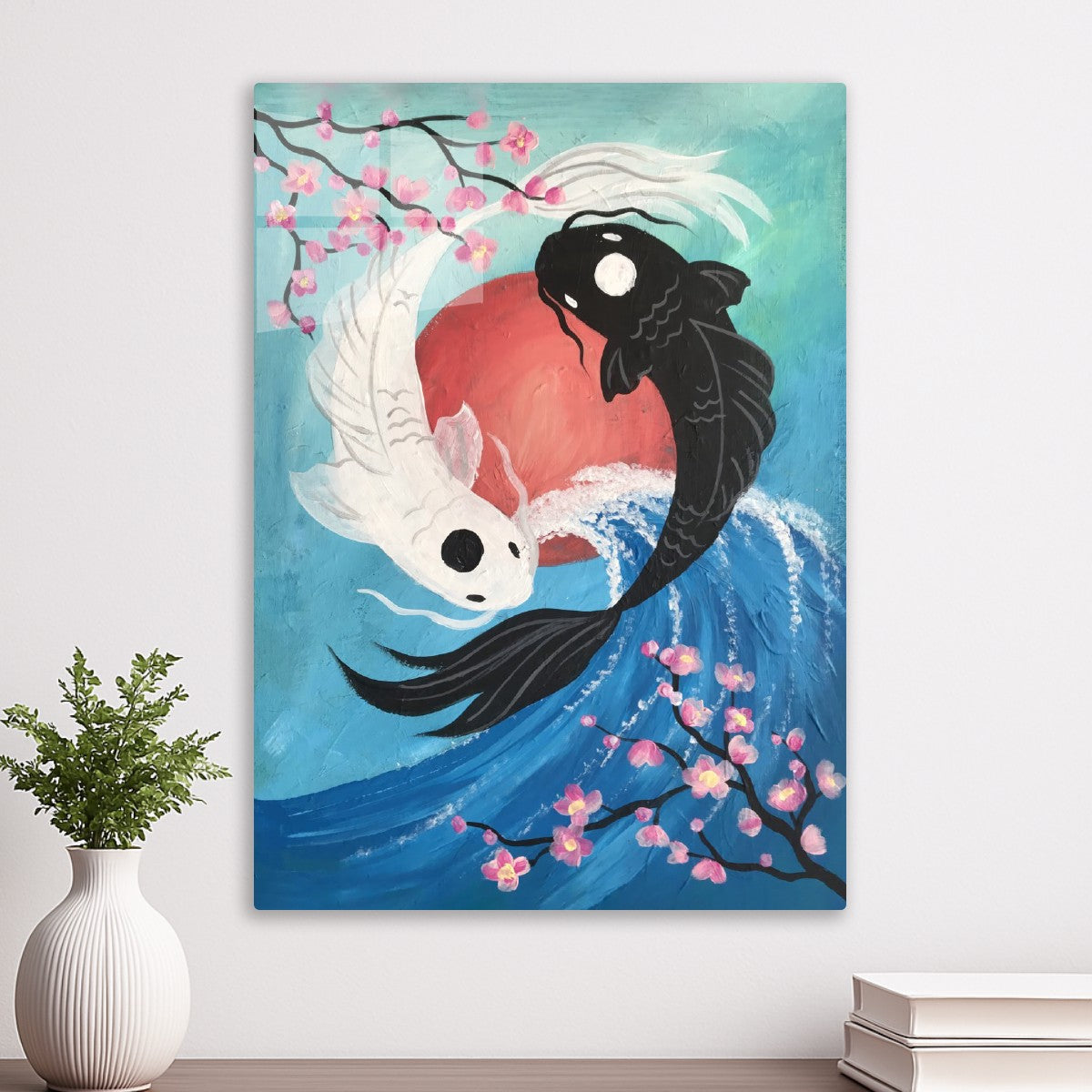 Yn Yang Koi Fishes with Cherry Blossoms