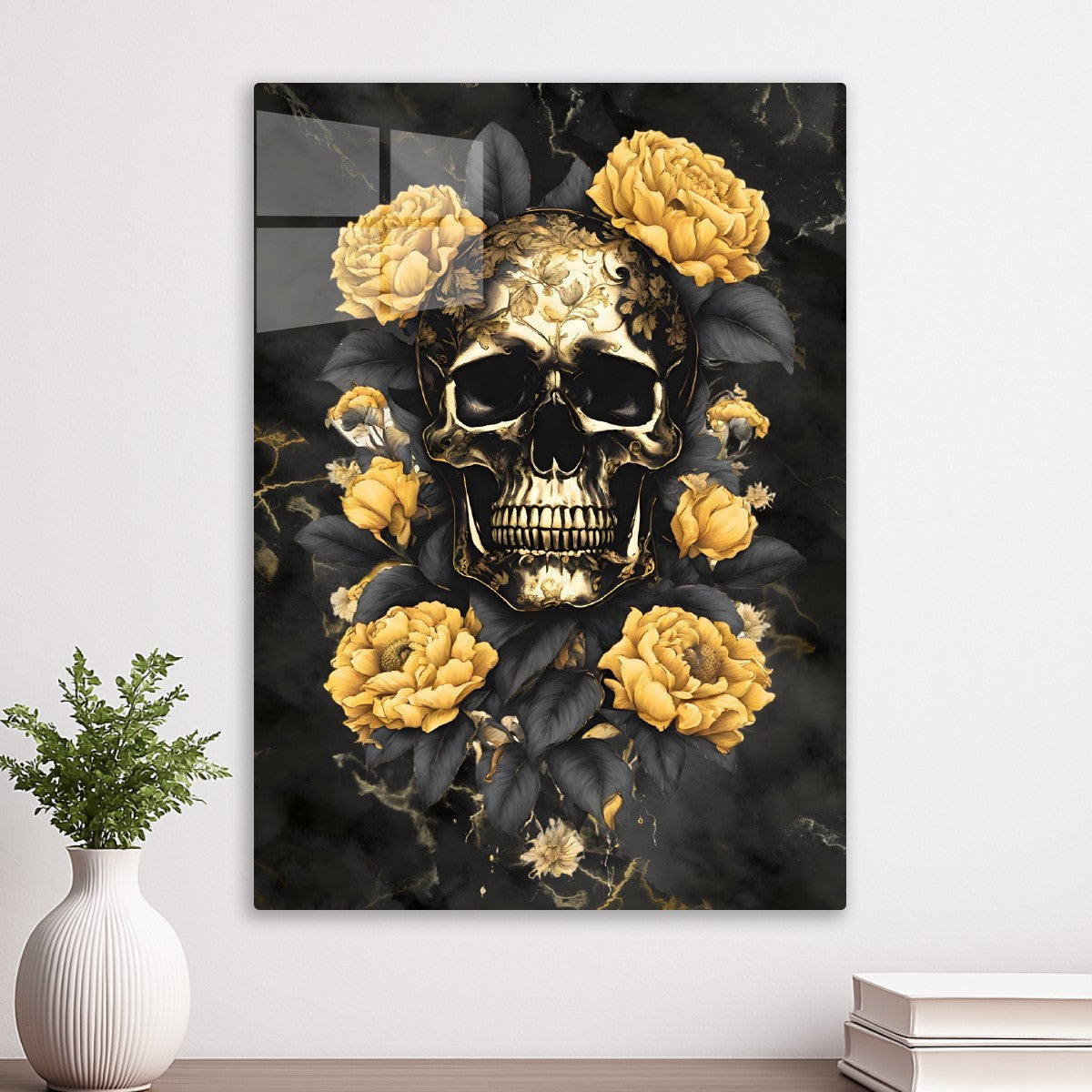 Skull Flower Black gold marble