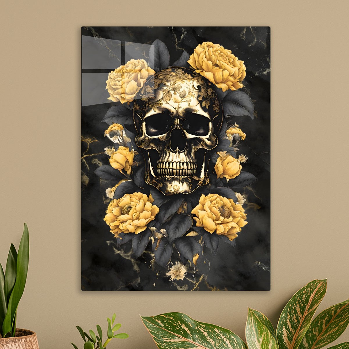 Skull Flower Black gold marble