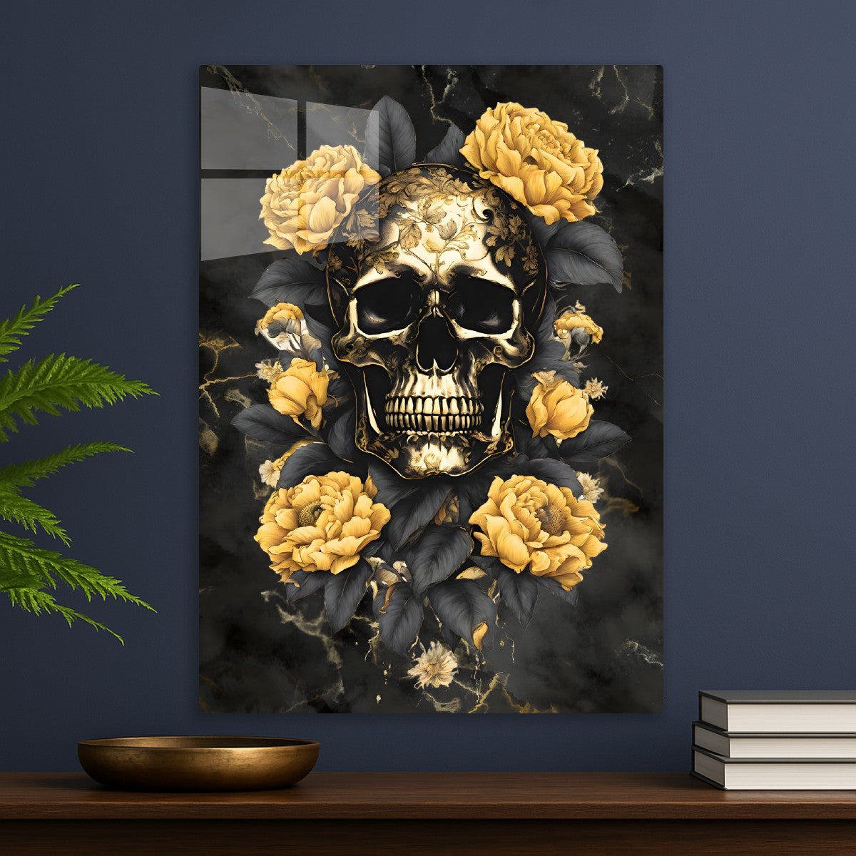 Skull Flower Black gold marble