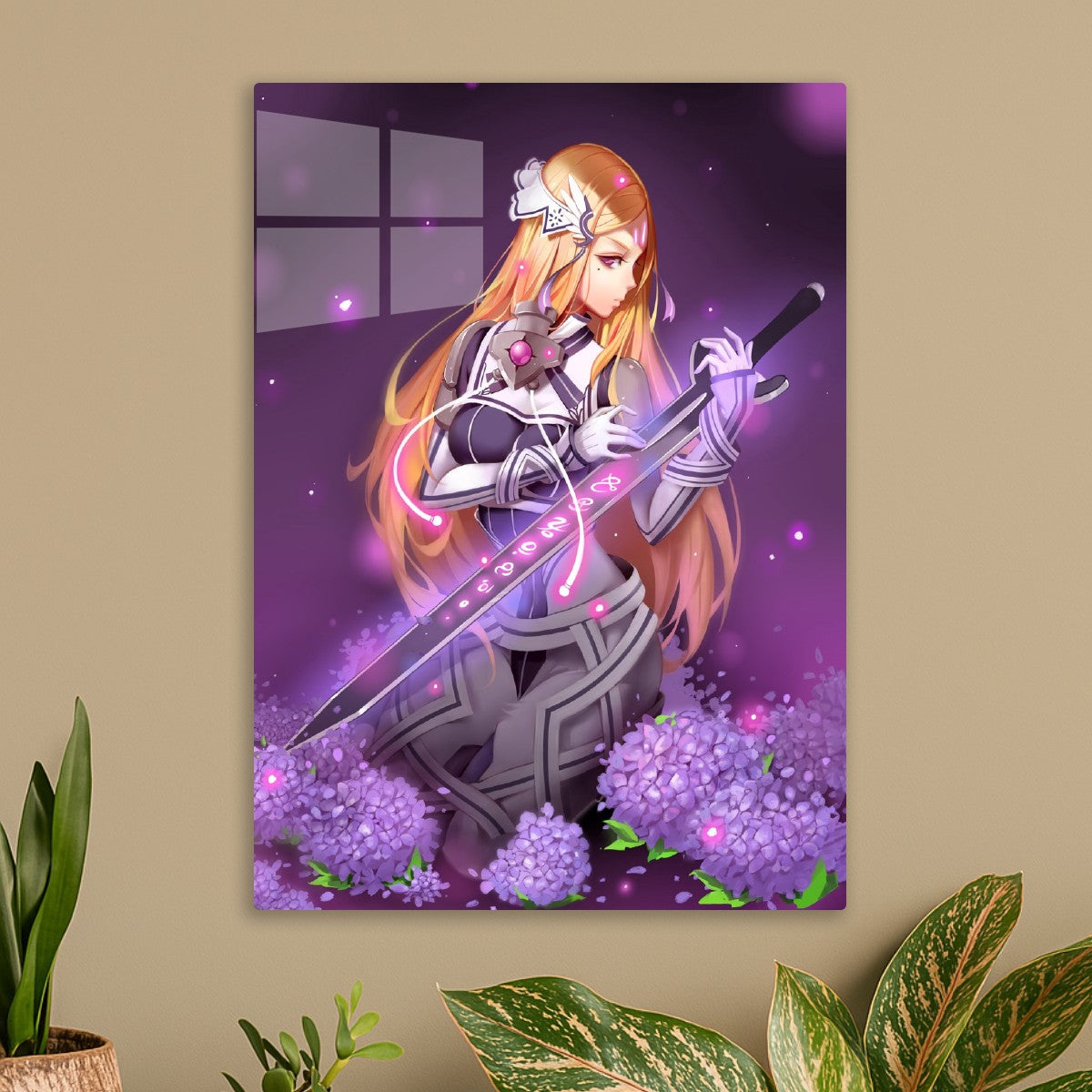 Anime purple flowers sword girl
