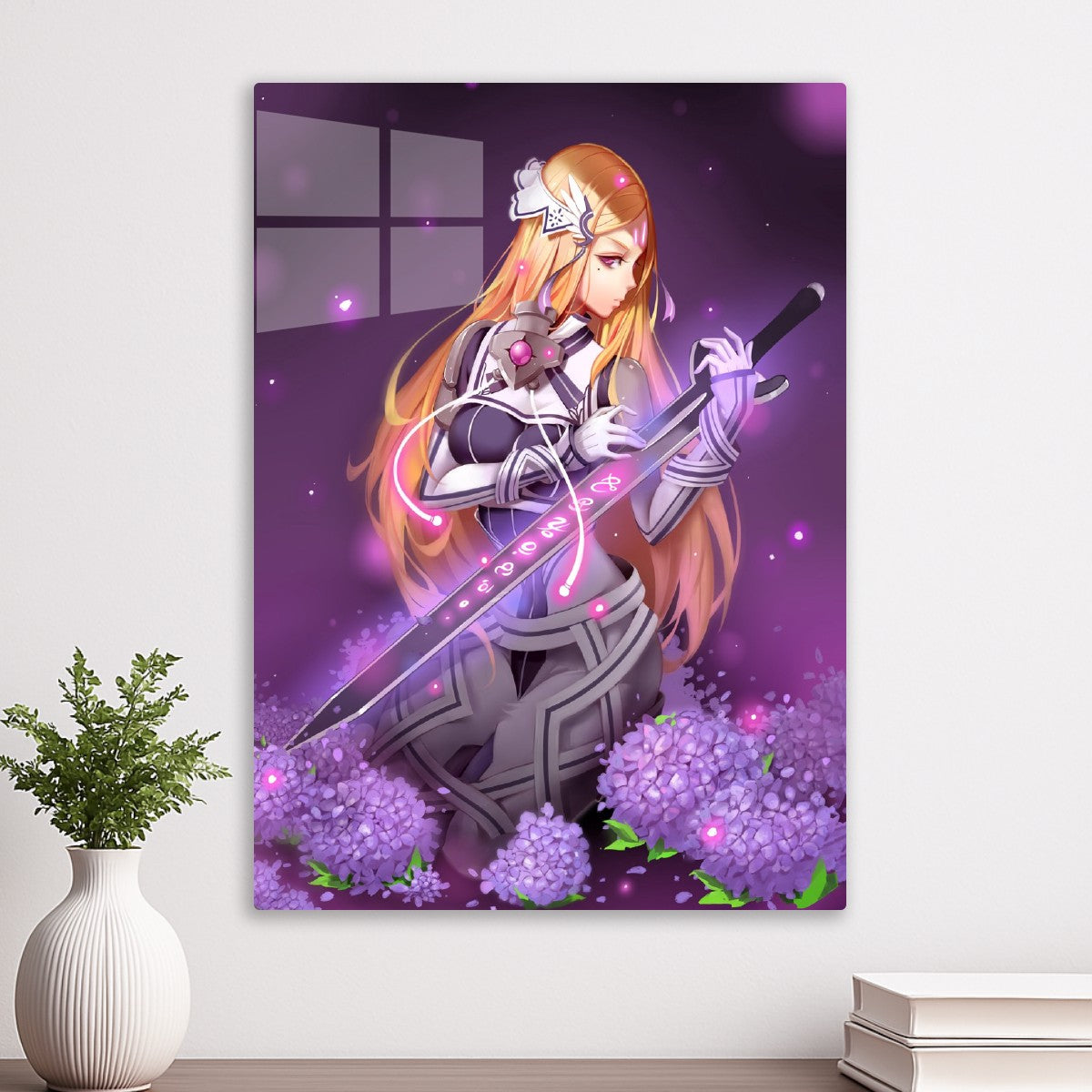 Anime purple flowers sword girl
