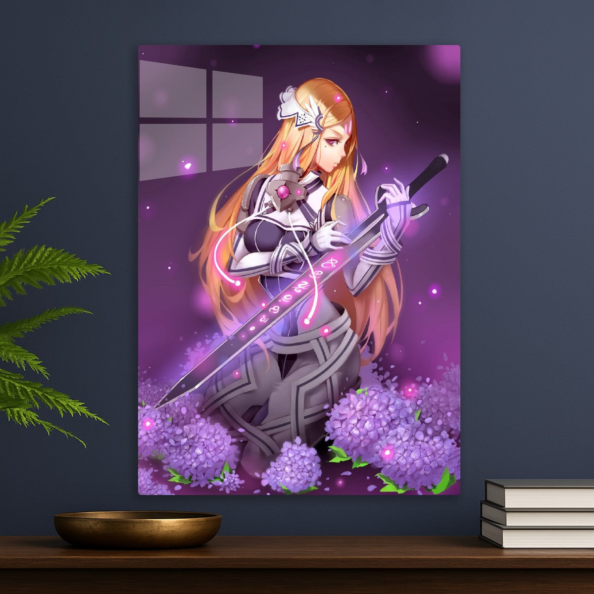 Anime purple flowers sword girl