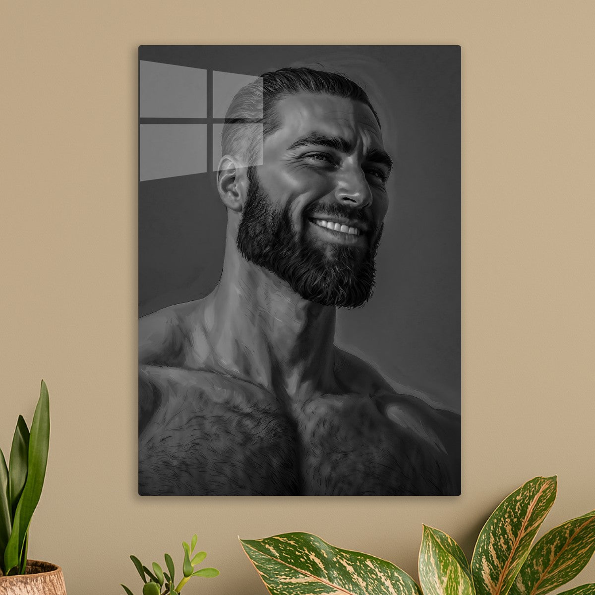 GigaChad Face Meme Black and White