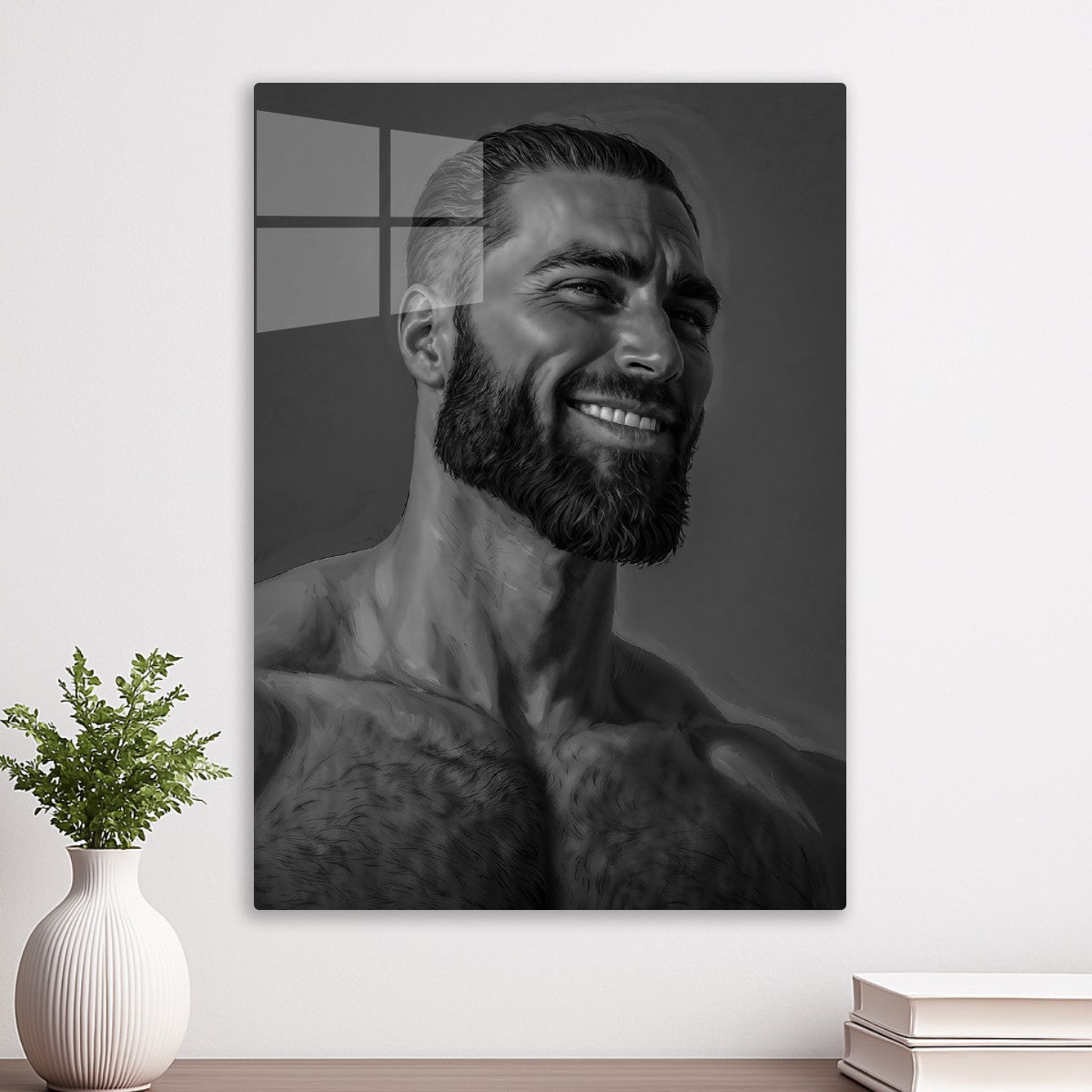GigaChad Face Meme Black and White