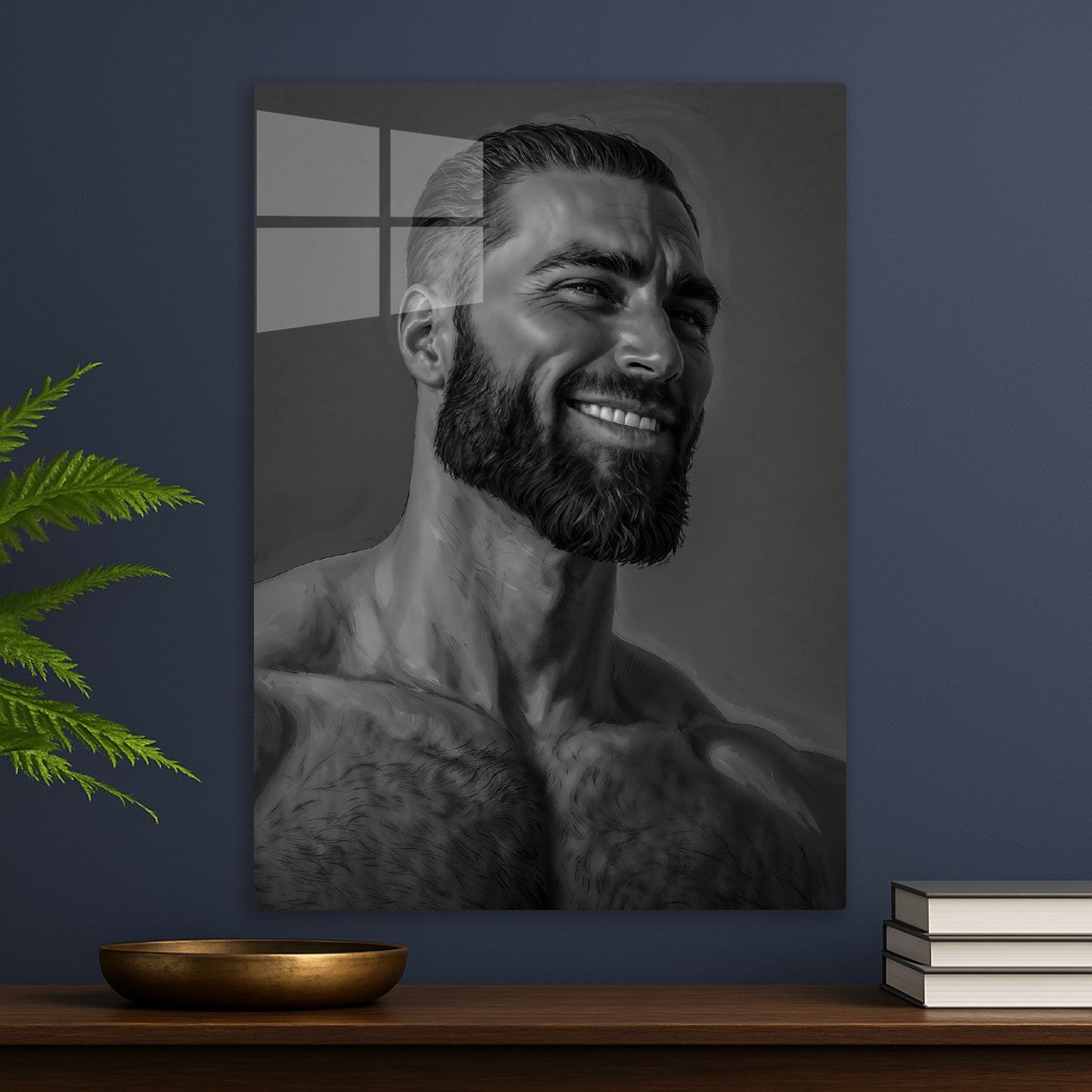 GigaChad Face Meme Black and White