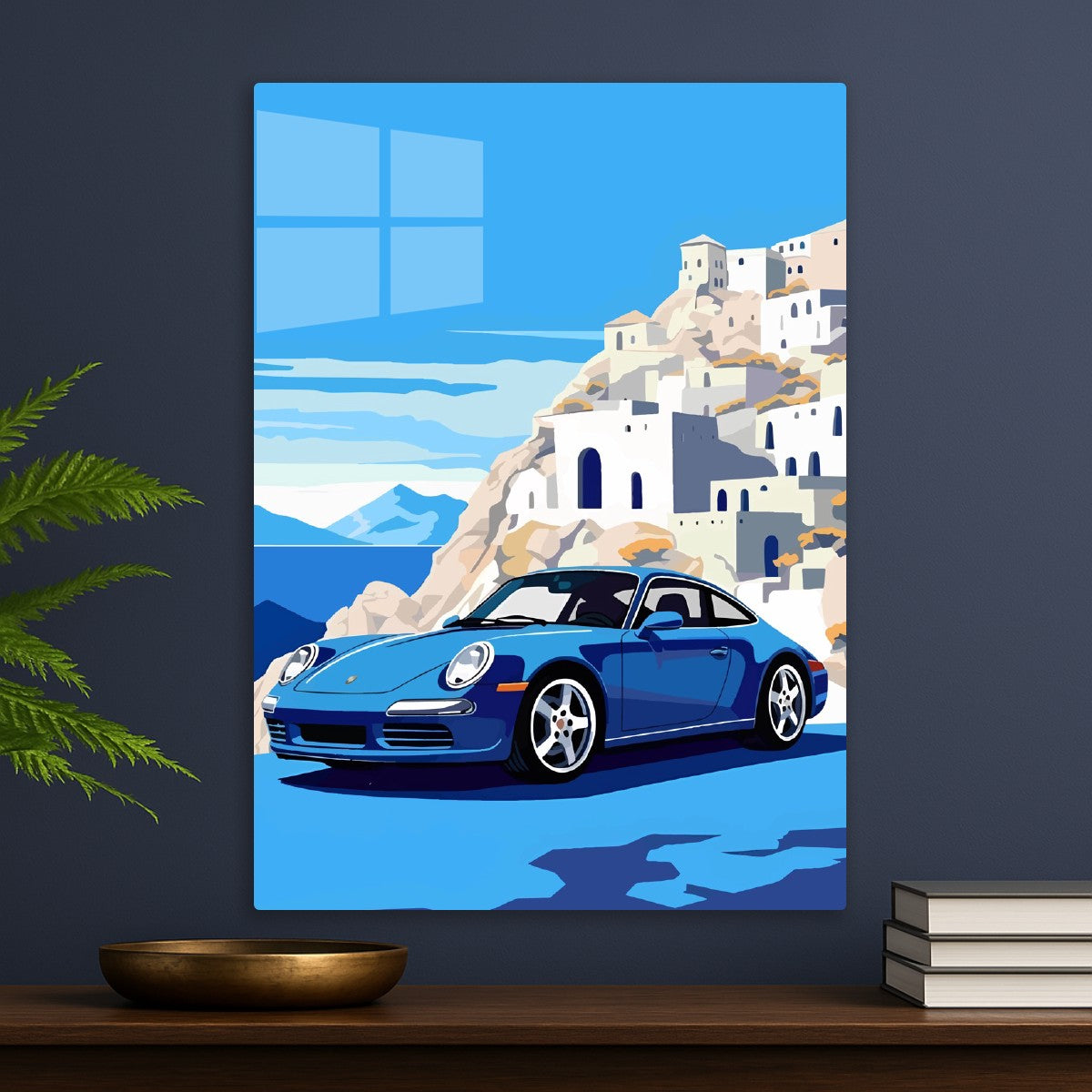 Vintage blue porsche	