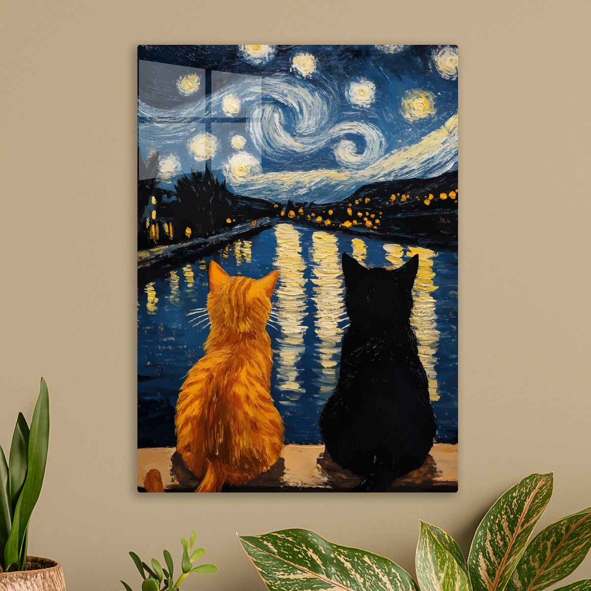 Two cats, one orange and one b