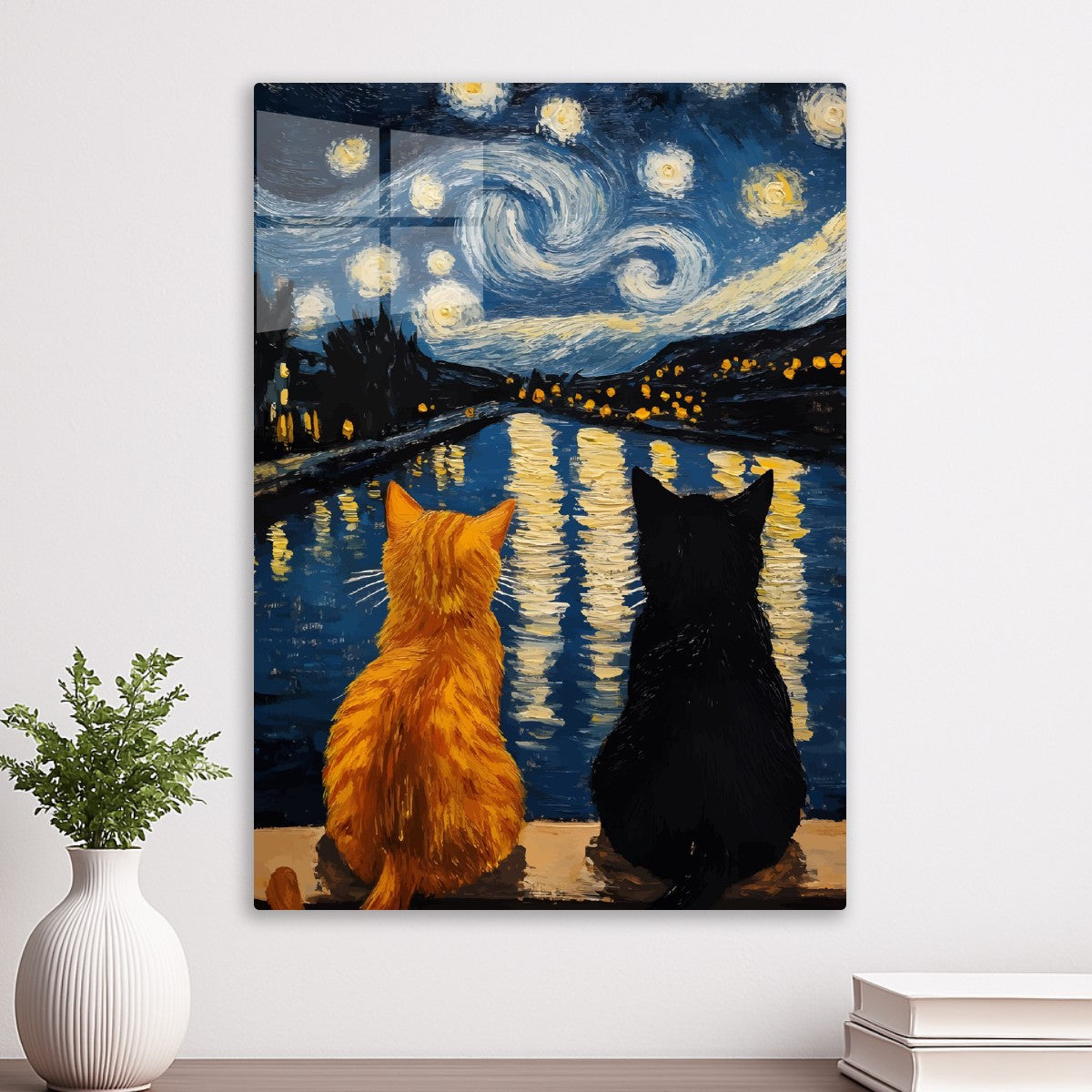 Two cats, one orange and one b