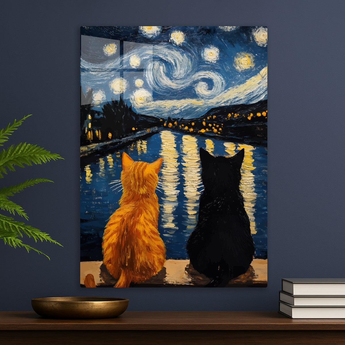 Two cats, one orange and one b