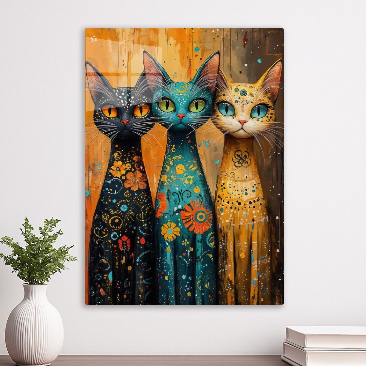 painting of three cats