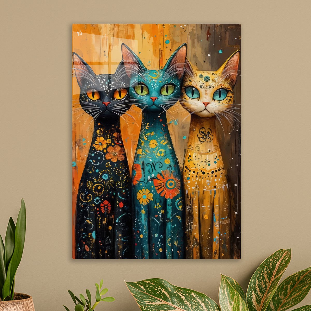 painting of three cats